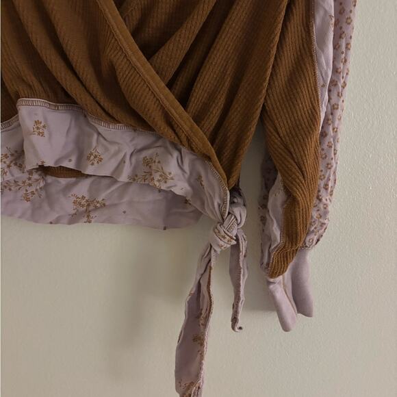 Free People Auxton Pink and Mustard Yellow Thermal Long Sleeve Wrap Top XS - Picture 5 of 11